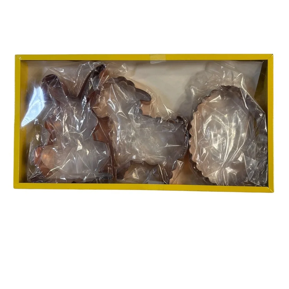 Old River Road Handcrafted Copper Cookie Cutter Set Easter Rabbit Lamb Egg 3pc